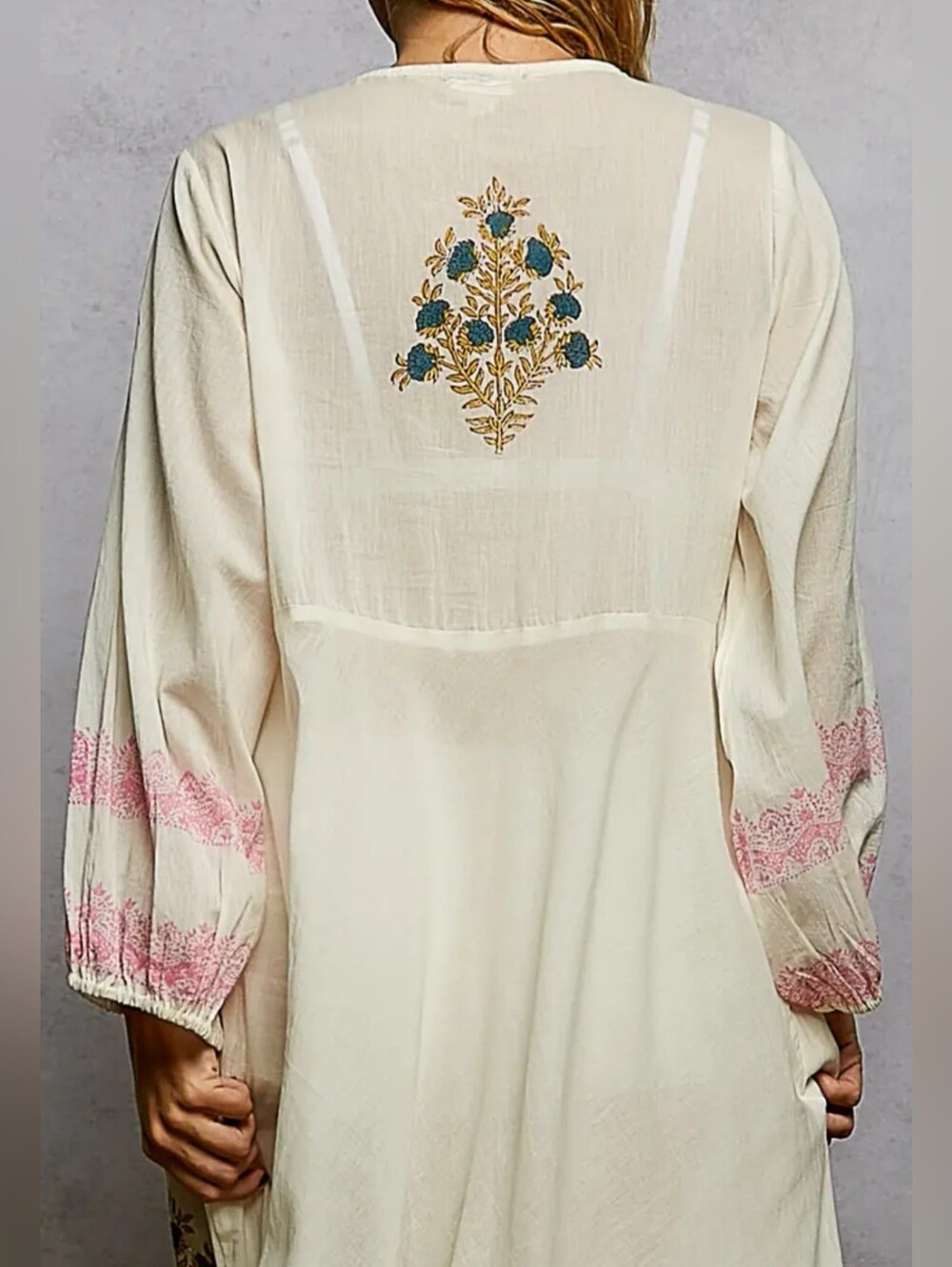 POL Embroidered Ivory Maxi Dress with Pink Accents - Picture 8 of 8
